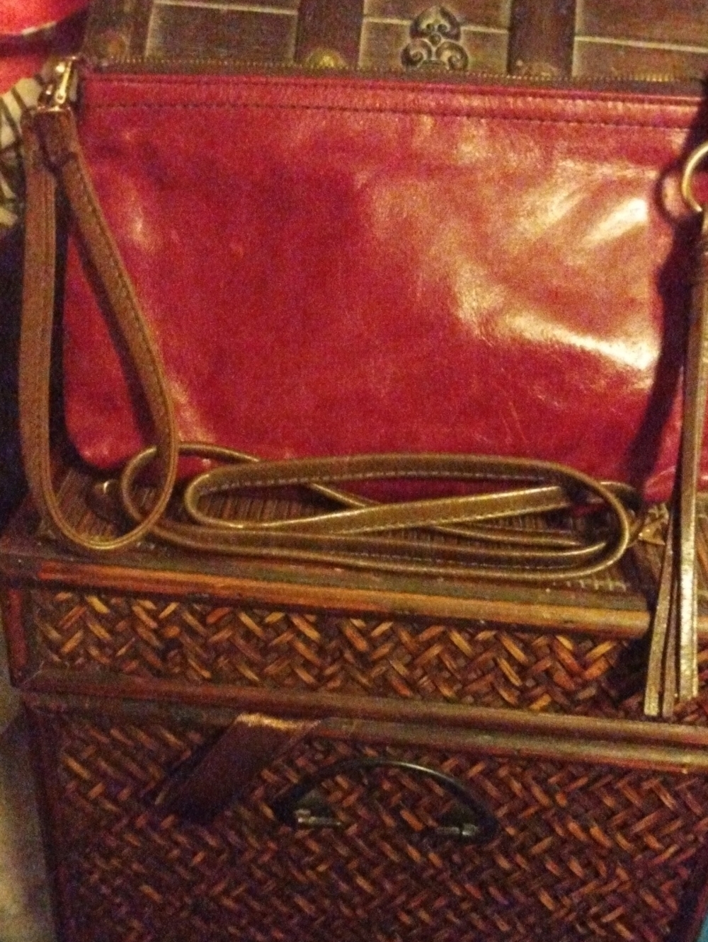 hobo Wristlet Clutch in Dark Red & Brown